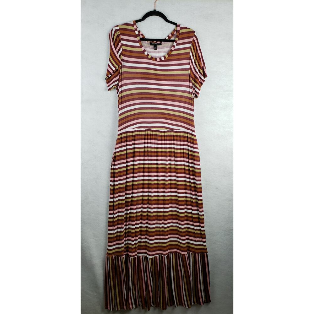 Lane Bryant Womens 14/16 Multicolored Earthy Stripe Maxi Dress Short Sleeve Fall